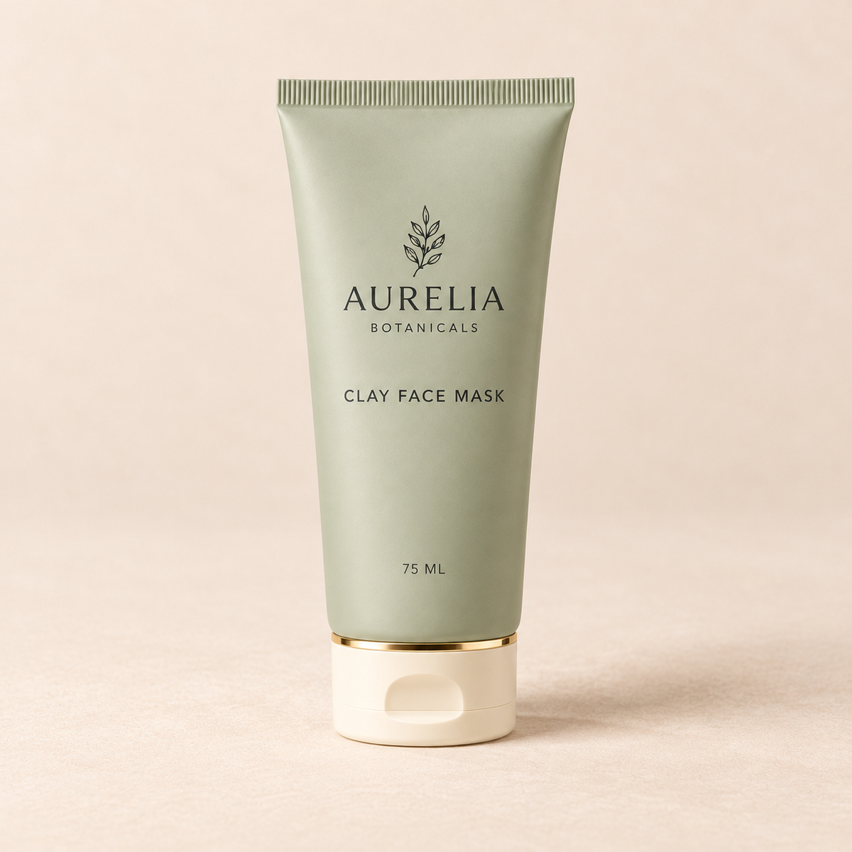 Aurelia Botanicals Clay Face Mask, 75 ml, on a warm beige background.