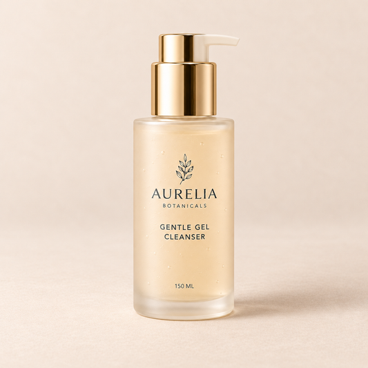Aurelia Botanicals Gentle Gel Cleanser, 150 ml, on a warm beige background.