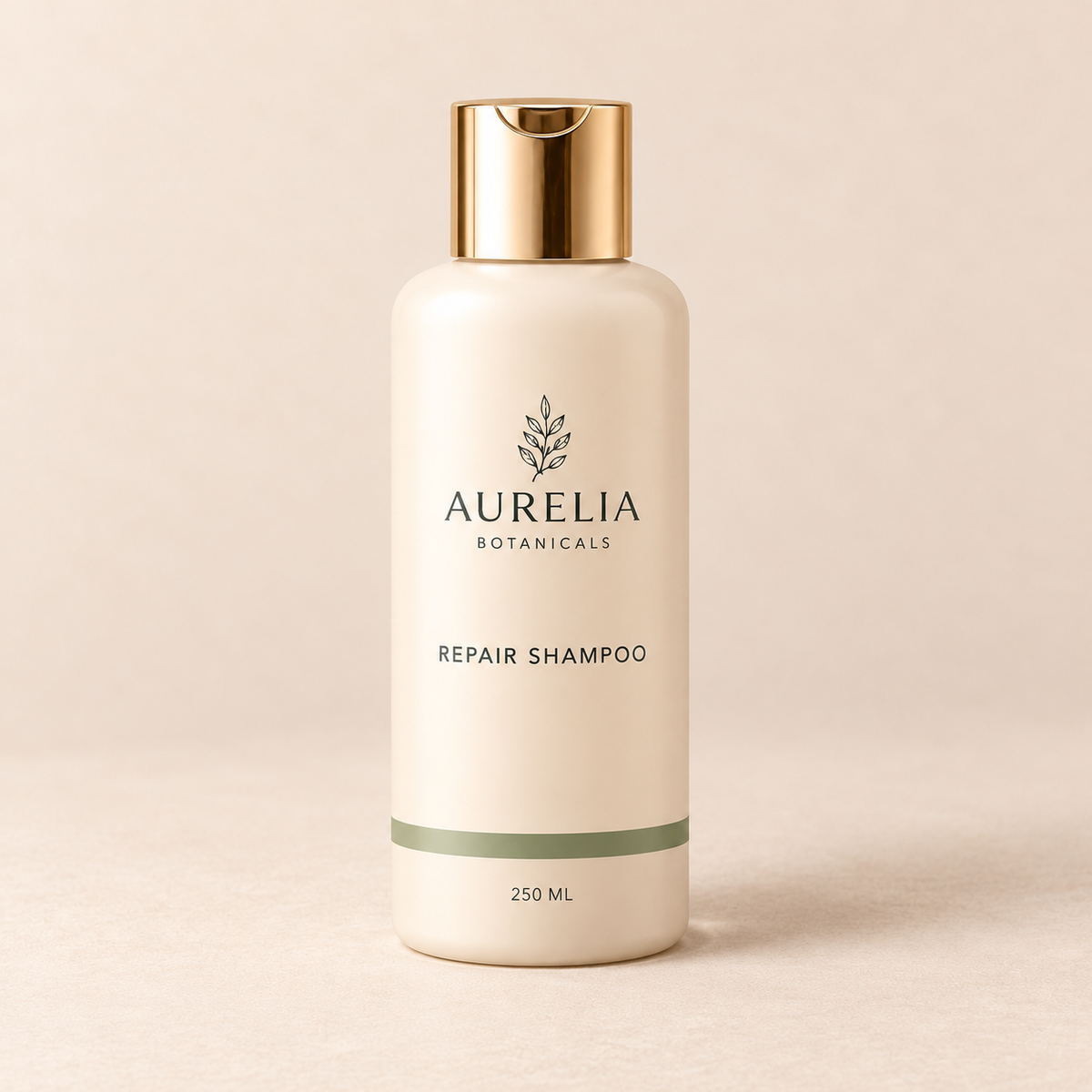 Aurelia Botanicals Repair Shampoo, 250 ml, on a warm beige background.